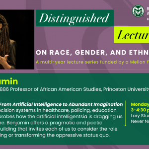 Advertisement for public talk by Dr. Ruha Benjamin on Sept. 29, 2025 at 3 pm