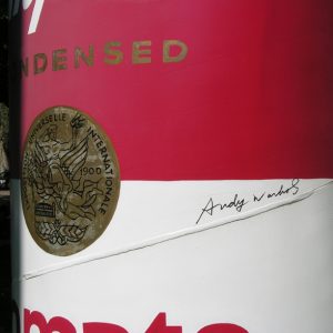 Close up, Andy Warhol's signature on giant Campbell's soup can