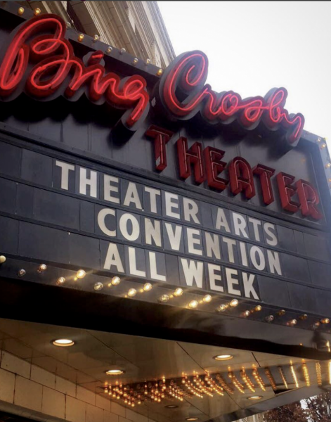 Bing Crosby Theatre marquee says "Theatre Arts Convention All Week"